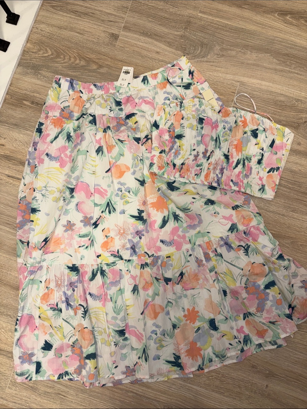 Floral Tiered Midi Skirt in Pastel Multi set